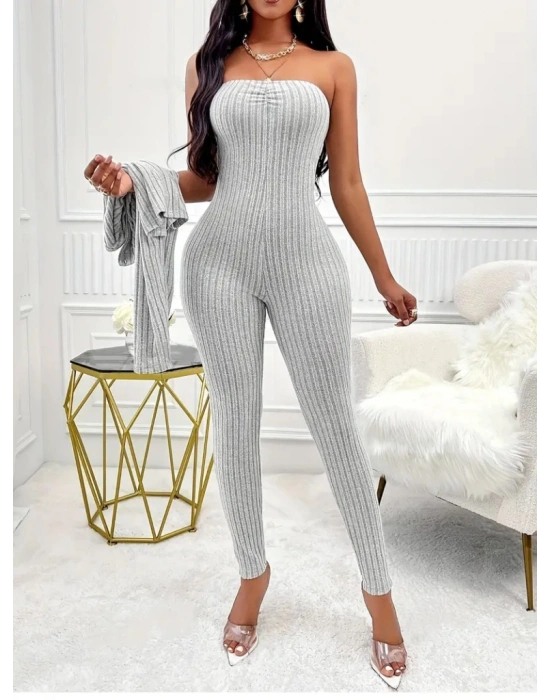 Kadın Uzun Kollu şardonlu Kaşkorse Straplez Ile Kısa önden Düğmeli Ceket Ikili Takım