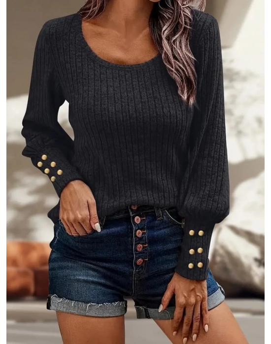 Kadın Uzun Kollu şardonlu Kolu Düğme Detay Kaşkorse Bluz