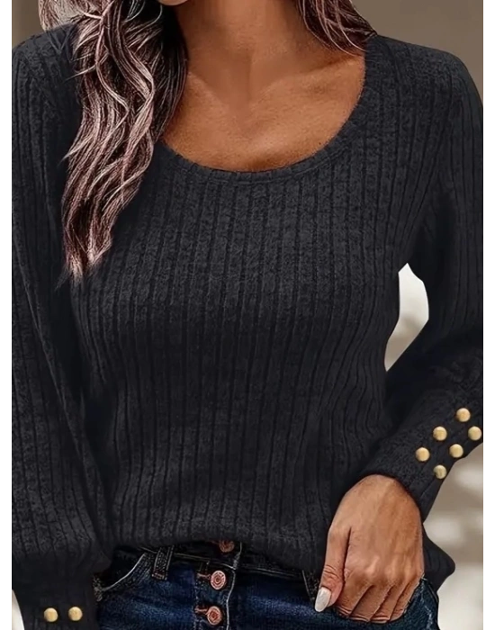 Kadın Uzun Kollu şardonlu Kolu Düğme Detay Kaşkorse Bluz