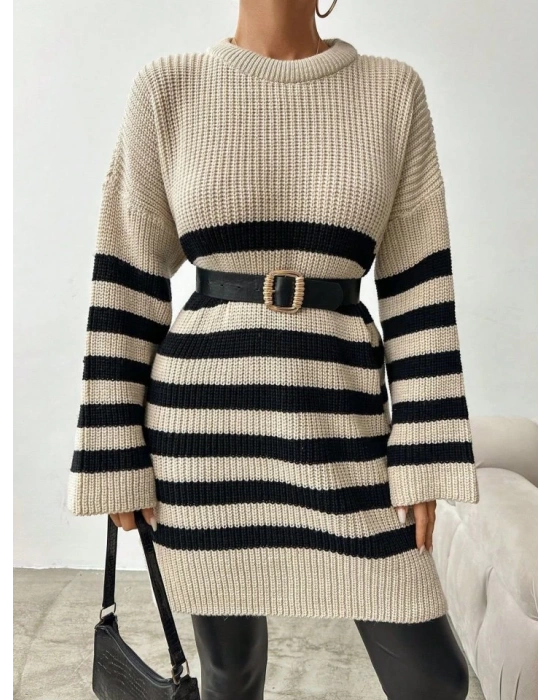 Kadın Uzun Kollu şerit Detay Triko Elbise