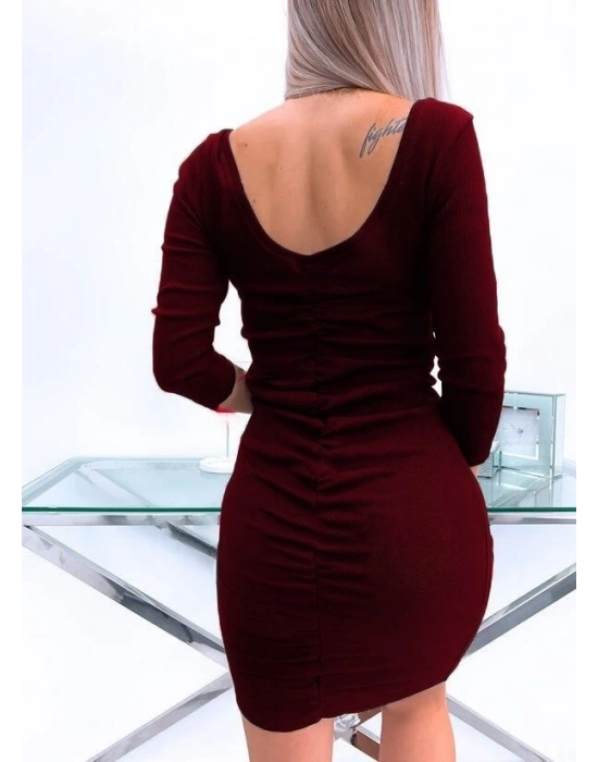 Kadın Uzun Kollu Sırt Büzgü Detay Kaşkorse Elbise