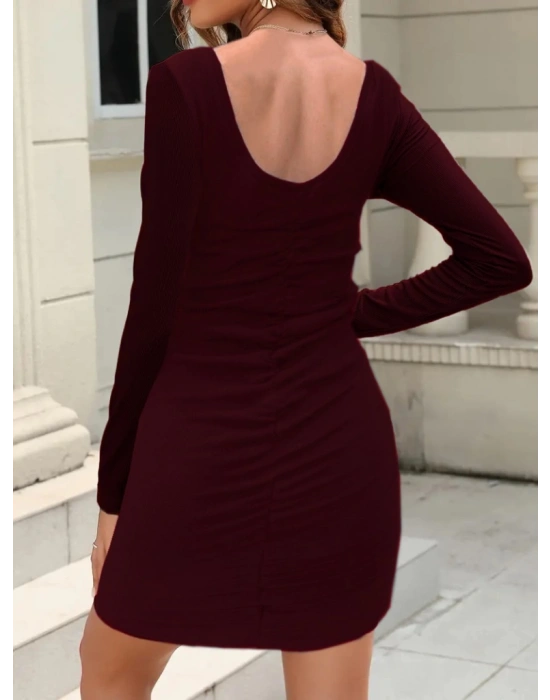 Kadın Uzun Kollu Sırt Büzgü Detay Kaşkorse Elbise