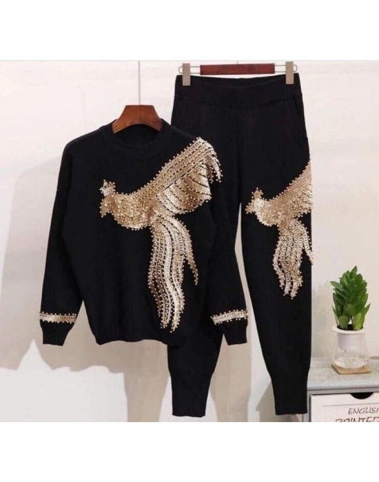 Kadın Uzun Kollu Tavus Kuşu Baskılı Iki Iplik Ikili Takım