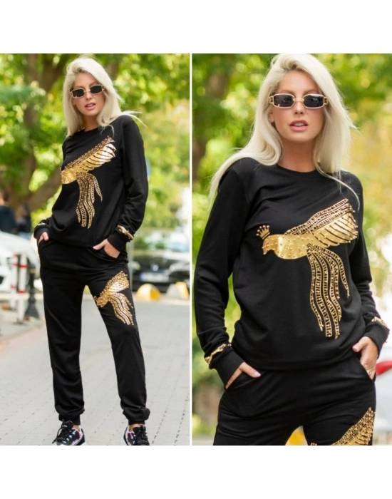 Kadın Uzun Kollu Tavus Kuşu Baskılı Iki Iplik Ikili Takım