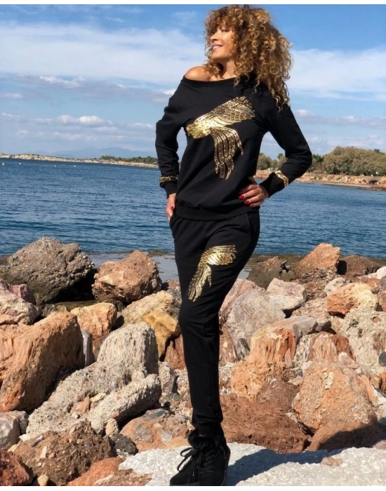 Kadın Uzun Kollu Tavus Kuşu Baskılı Iki Iplik Ikili Takım