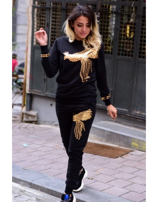 Kadın Uzun Kollu Tavus Kuşu Baskılı Iki Iplik Ikili Takım