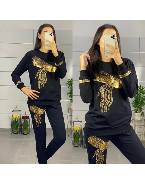 Kadın Uzun Kollu Tavus Kuşu Baskılı Iki Iplik Ikili Takım