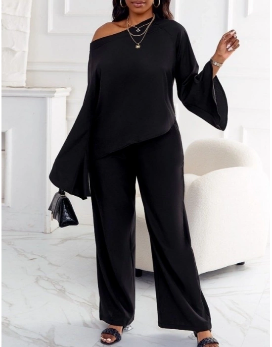 Kadın Uzun Kollu Tek Omuz Açık Ispanyol Kol Salaş Sandy Ikili Takım