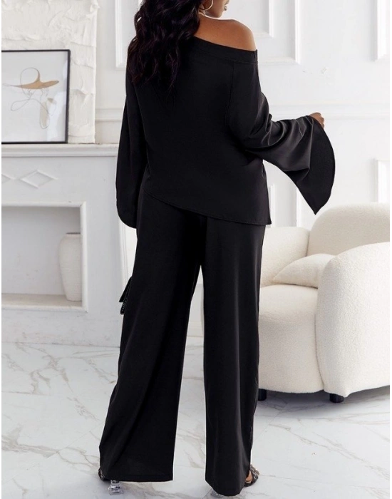 Kadın Uzun Kollu Tek Omuz Açık Ispanyol Kol Salaş Sandy Ikili Takım