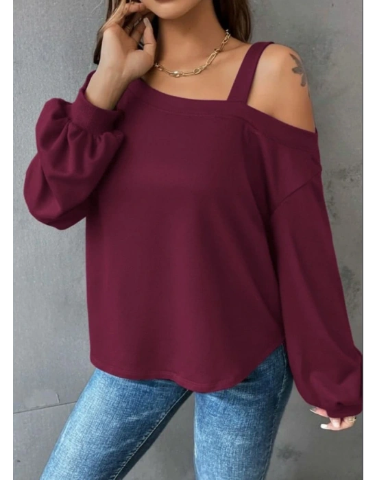 Kadın Uzun Kollu Tek Omuz Askı Detay Salaş Dalgıç Bluz