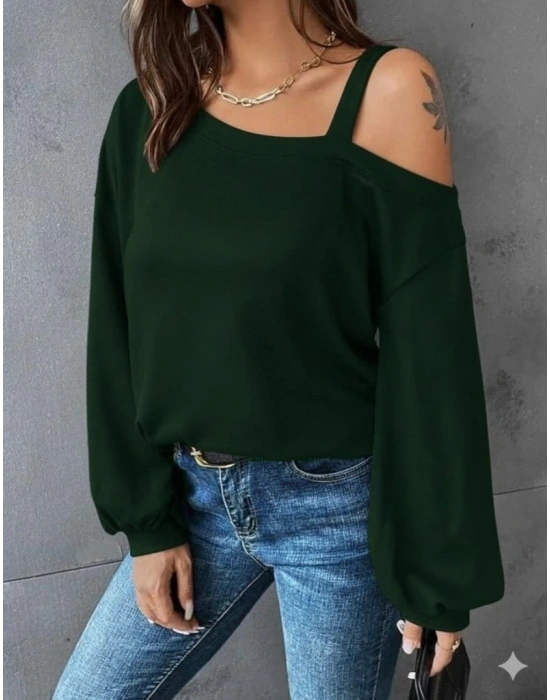 Kadın Uzun Kollu Tek Omuz Askı Detay Salaş Viskon Iki Iplik Bluz