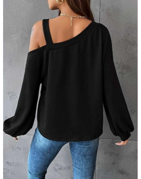 Kadın Uzun Kollu Tek Omuz Askı Detay Salaş Viskon Iki Iplik Bluz
