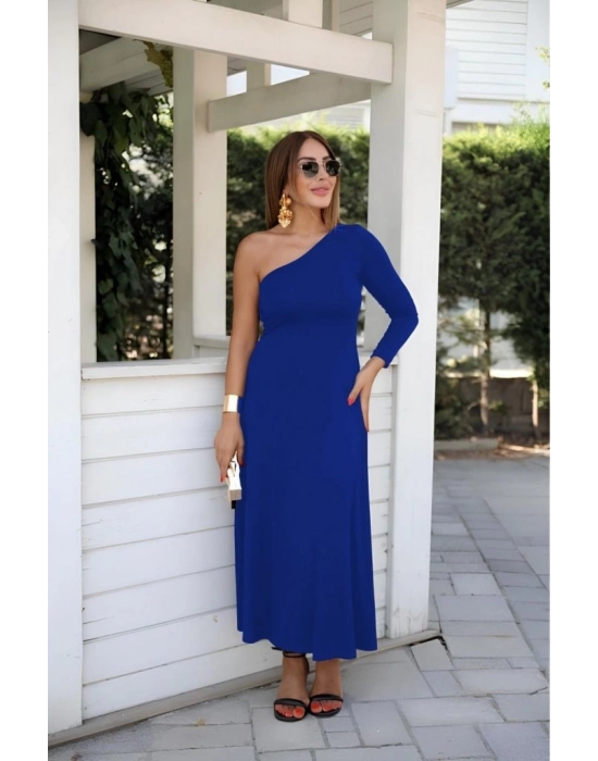 Kadın Uzun Kollu Tek Omuz Detay Krep Elbise