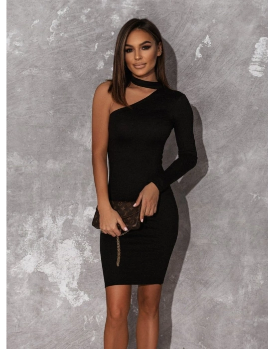 Kadın Uzun Kollu Tek Omuz Ve Kol Açık Detay Viskon Mini Boy Elbise