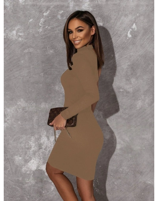 Kadın Uzun Kollu Tek Omuz Ve Kol Açık Detay Viskon Mini Boy Elbise