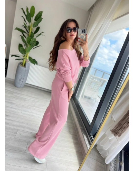Kadın Uzun Kollu Tek Omuzdan Açık Dalgıç Bluz Ve Pantolon Ikili Takım