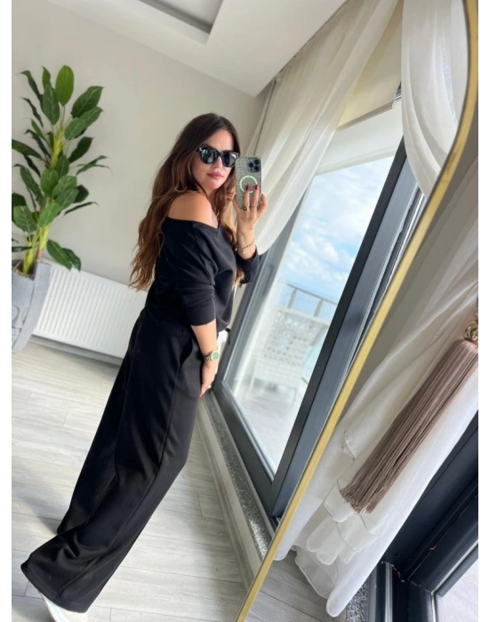 Kadın Uzun Kollu Tek Omuzdan Açık Modal Bluz Ve Pantolon Ikili Takım