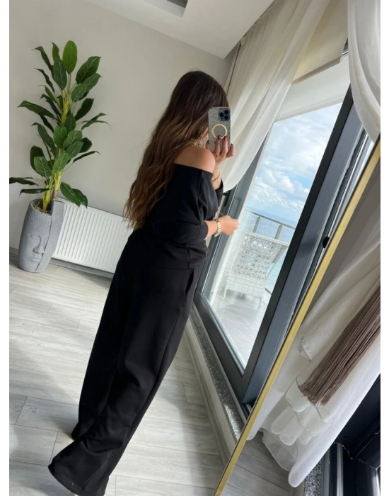 Kadın Uzun Kollu Tek Omuzdan Açık Modal Bluz Ve Pantolon Ikili Takım