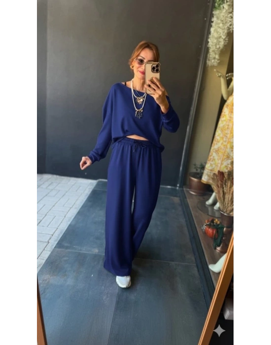 Kadın Uzun Kollu Tek Omuzdan Açık Viskon Iki Iplik Bluz Ve Pantolon Ikili Takım