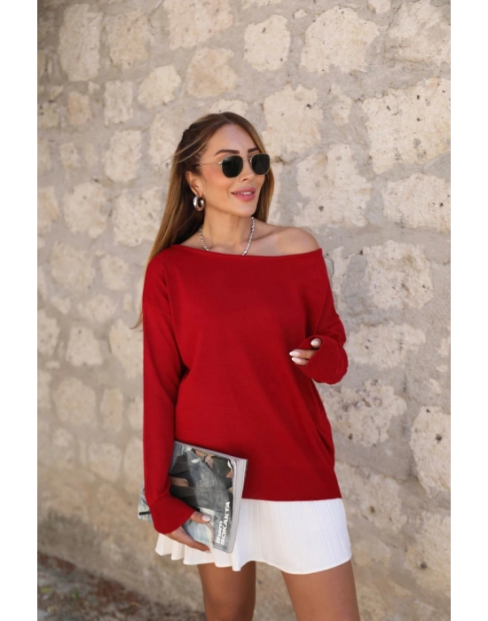 Kadın Uzun Kollu Tek Omuzu Açık Akrilik Bluz