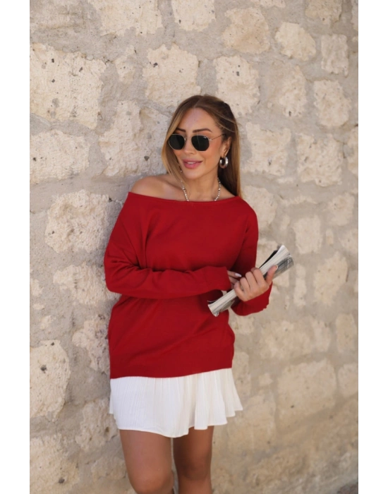 Kadın Uzun Kollu Tek Omuzu Açık Akrilik Bluz