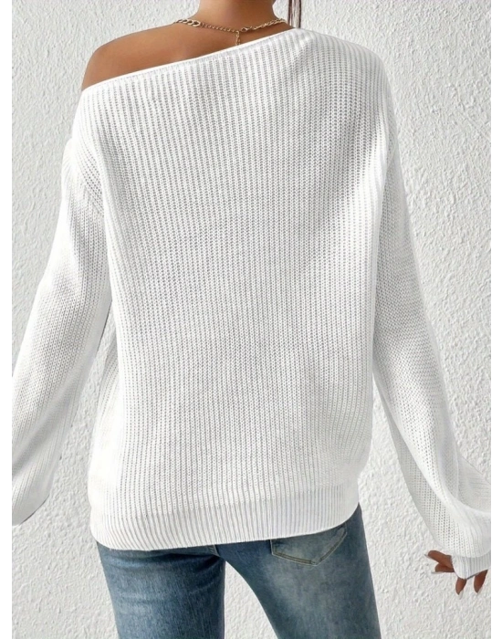 Kadın Uzun Kollu Tek Omuzu Açık Detaylı Triko Bluz