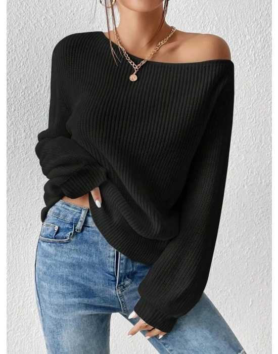Kadın Uzun Kollu Tek Omuzu Açık Detaylı Triko Bluz