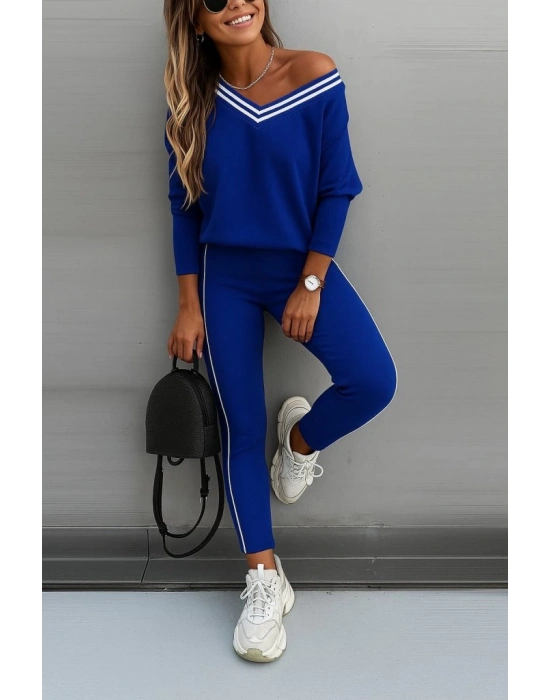 Kadın Uzun Kollu Tek Omuzu Açık Detaylı Viskon Iki Iplik Bluz Ve Pantolon Ikili Takım