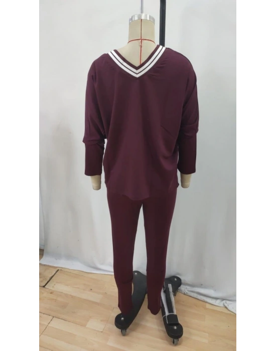 Kadın Uzun Kollu Tek Omuzu Açık Detaylı Viskon Iki Iplik Bluz Ve Pantolon Ikili Takım