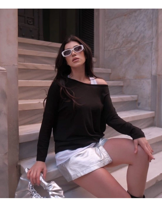 Kadın Uzun Kollu Tek Omuzu Açık Salaş çilek Iç Atlet Viskon Bluz