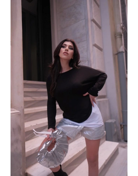 Kadın Uzun Kollu Tek Omuzu Açık Salaş çilek Iç Atlet Viskon Bluz