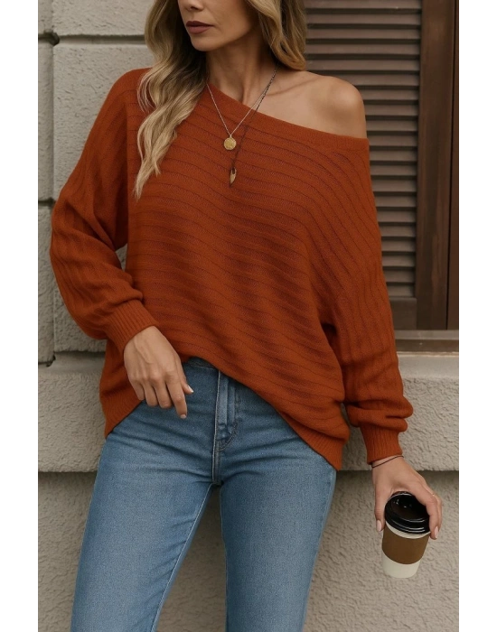 Kadın Uzun Kollu Tek Omuzu Açık Triko Bluz