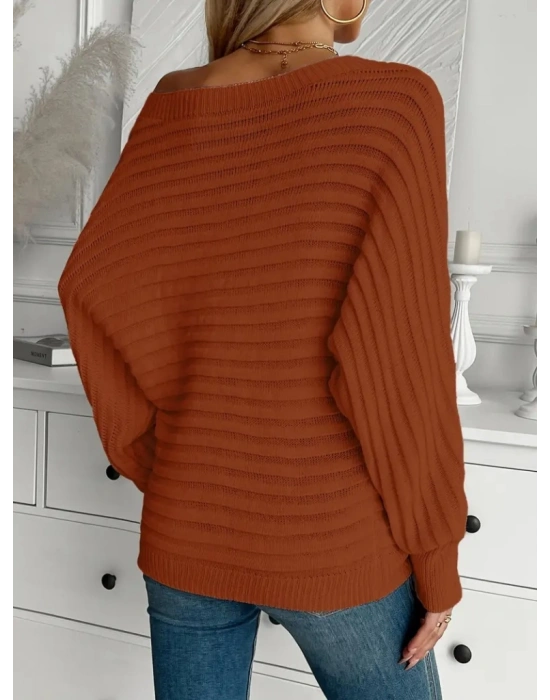 Kadın Uzun Kollu Tek Omuzu Açık Triko Bluz