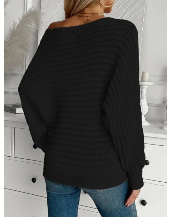 Kadın Uzun Kollu Tek Omuzu Açık Triko Bluz
