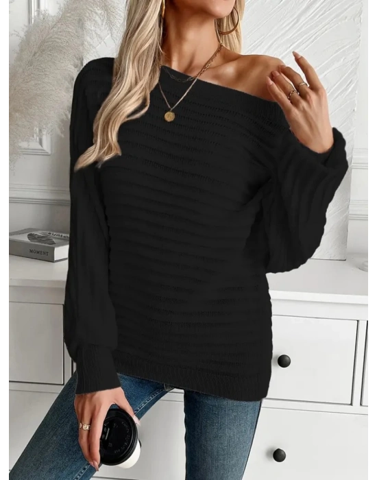 Kadın Uzun Kollu Tek Omuzu Açık Triko Bluz