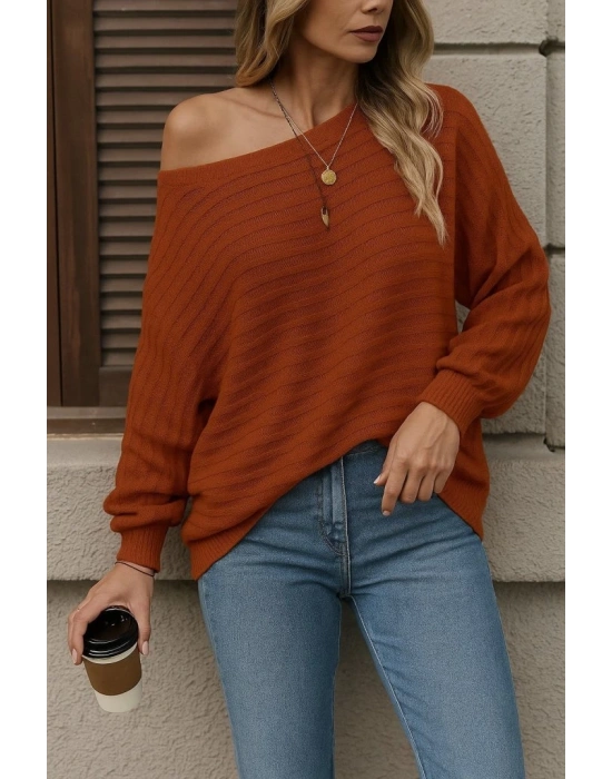 Kadın Uzun Kollu Tek Omuzu Açık Triko Bluz