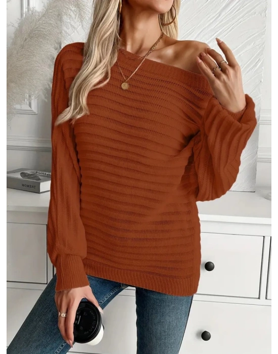 Kadın Uzun Kollu Tek Omuzu Açık Triko Bluz