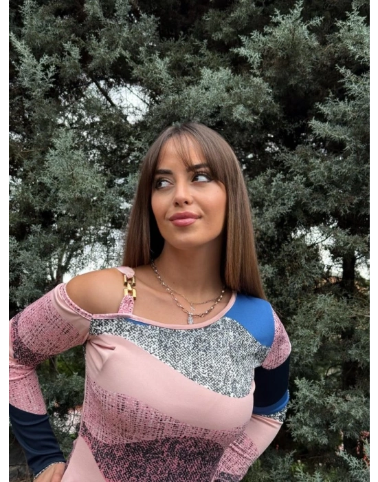 Kadın Uzun Kollu Tek Omuzu Askı Toka Detaylı Kısa Dalgıç Elbise