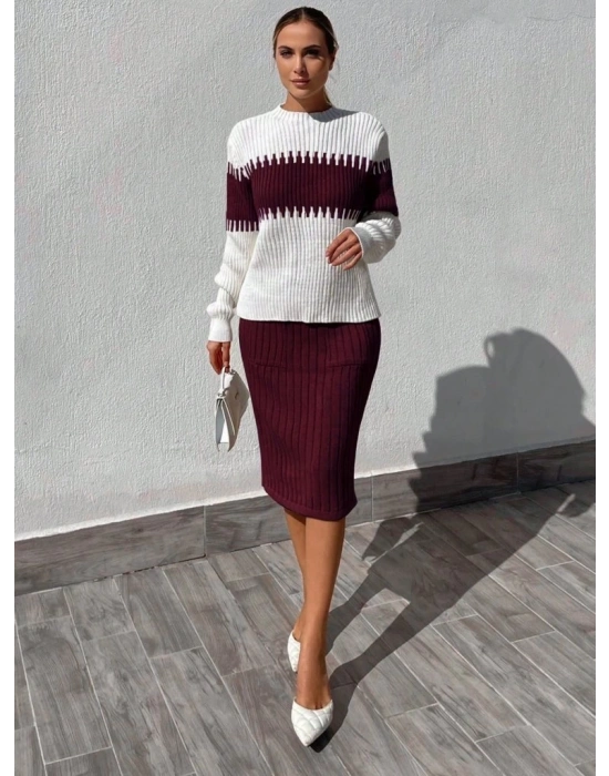 Kadın Uzun Kollu Triko Etekli Takım