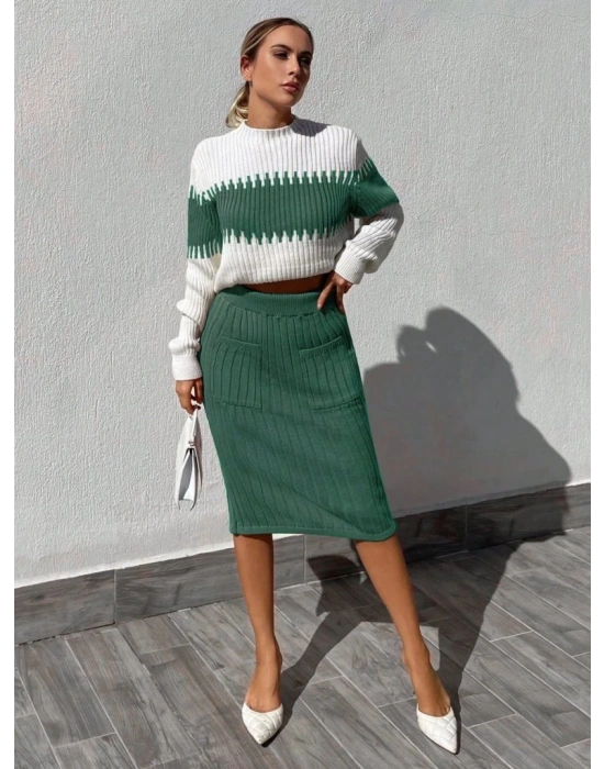 Kadın Uzun Kollu Triko Etekli Takım