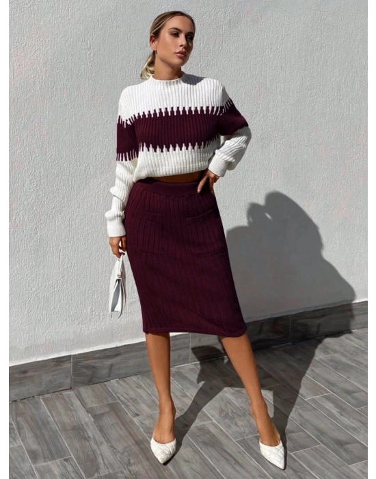 Kadın Uzun Kollu Triko Etekli Takım