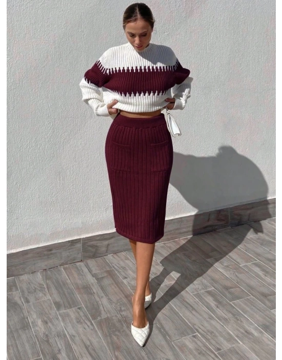 Kadın Uzun Kollu Triko Etekli Takım