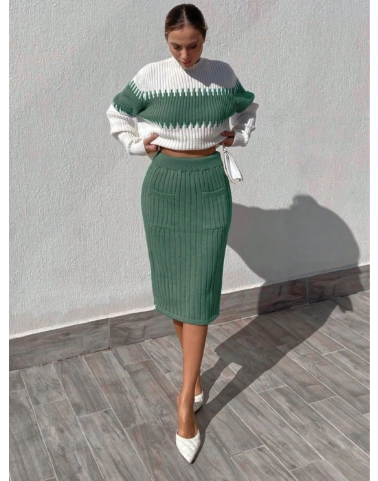 Kadın Uzun Kollu Triko Etekli Takım