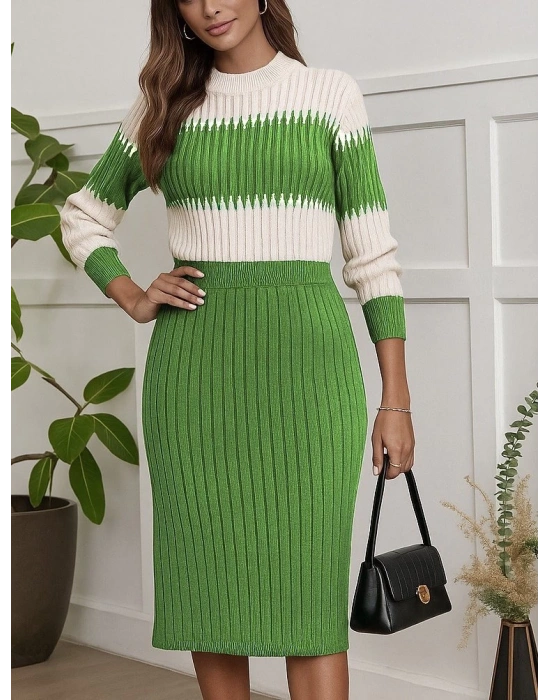 Kadın Uzun Kollu Triko Etekli Takım