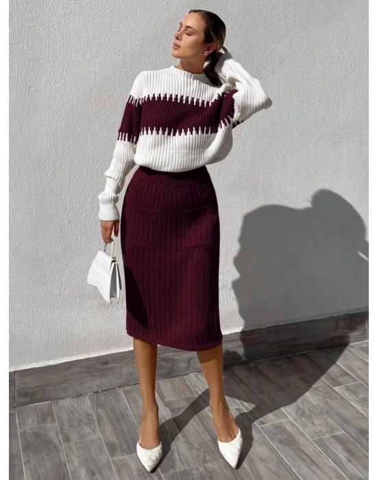 Kadın Uzun Kollu Triko Etekli Takım