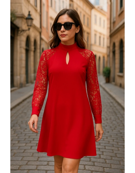 Kadın Uzun Kollu Tül Detay Sandy Mini Boy Elbise