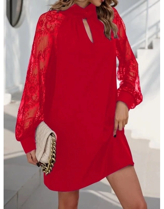 Kadın Uzun Kollu Tül Detay Sandy Mini Boy Elbise