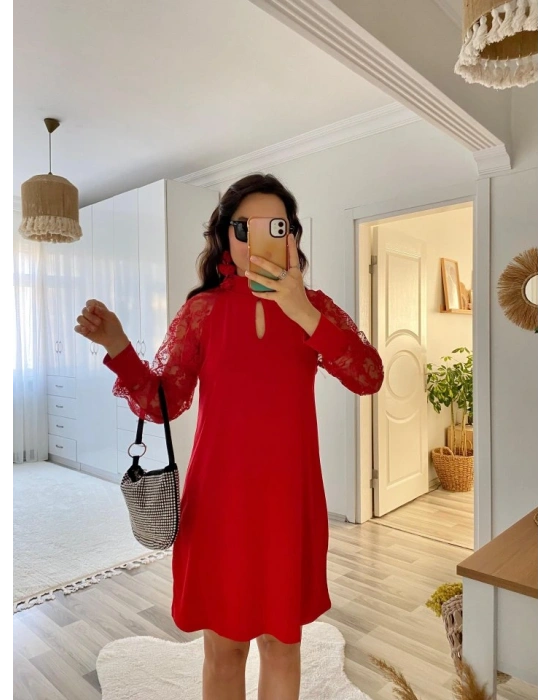 Kadın Uzun Kollu Tül Detay Sandy Mini Boy Elbise