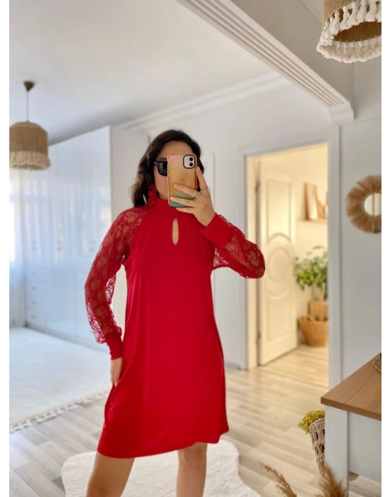 Kadın Uzun Kollu Tül Detay Sandy Mini Boy Elbise