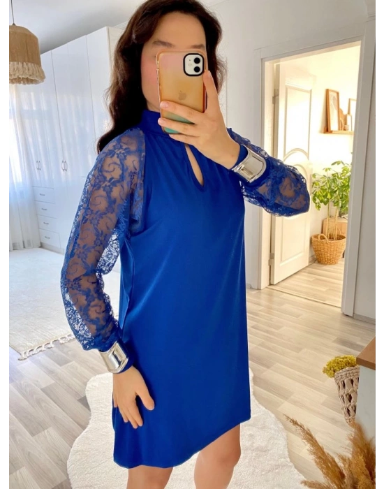 Kadın Uzun Kollu Tül Detay Sandy Mini Boy Elbise